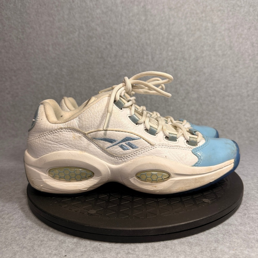 Reebok Question Low Fluid Blue White Patent Leather FX5000 Mens 8.5 Basketball